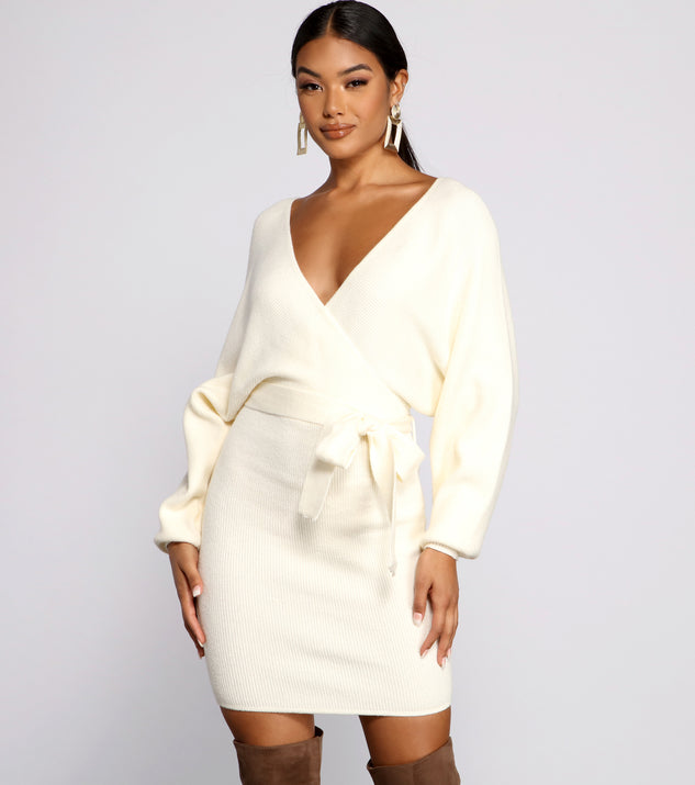 Tie Front Wrap Mini Sweater Dress | Windsor